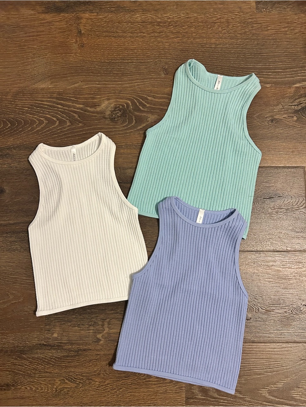 Ribbed Tank Top - White, Mint & Baby Blue